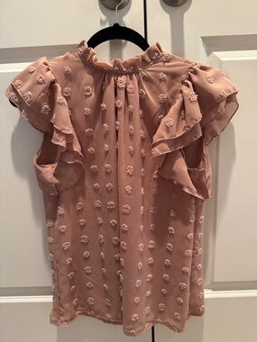 SHEIN Dusty Rose Ruffle Swiss Dot Blouse